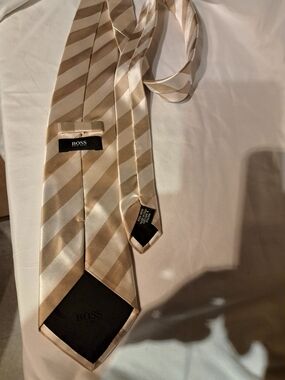 BOSS Silk Striped Tie in Champagne and Ivory